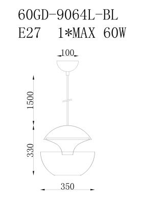 Светильник подвесной металлический черный с золотом 60GD-9064L-BL